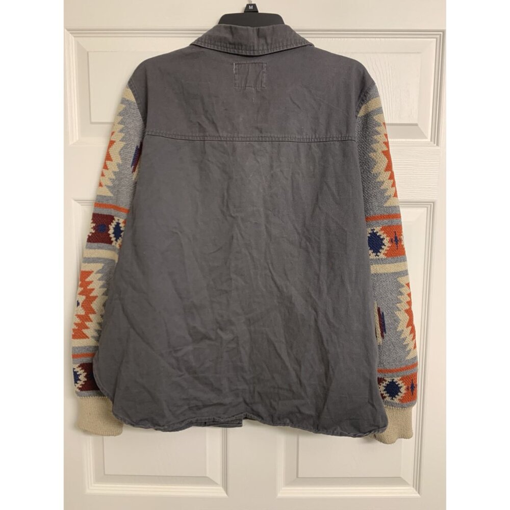 Thread & Supply L Gray Button Up Shacket Aztec Knitted Sleeves 4 Pockets - Picture 3 of 8